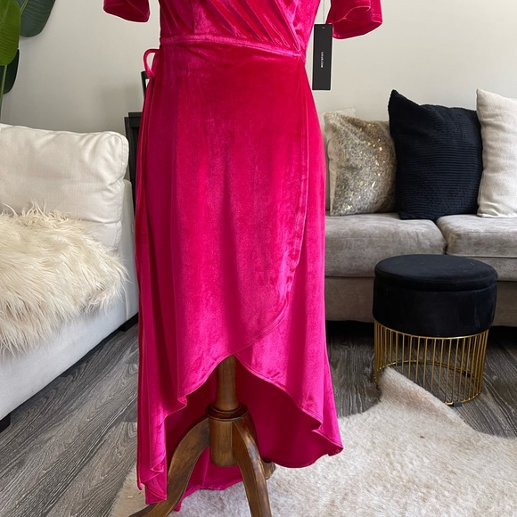 Lulus pink velvet wrap front high low dress - Picture 4 of 4